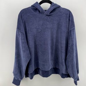 Aerie Cropped Sweatshirt Blue Velour Hood Cotton Blend S